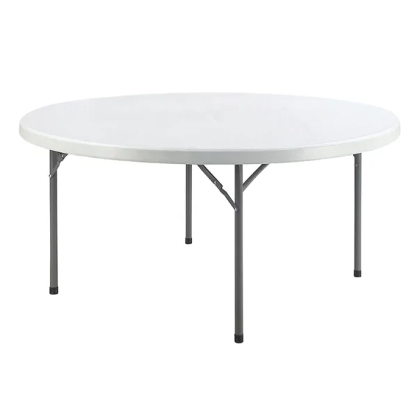 Table de banquet avec dessus en plastique blanc et pattes pliantes de couleur grise