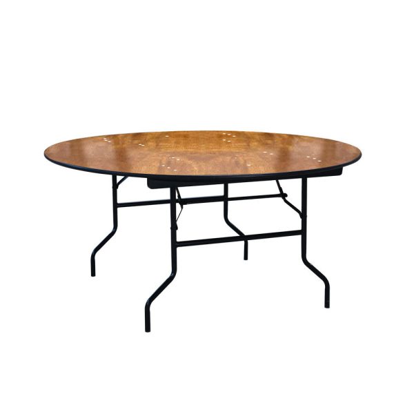 Table de banquet de 60 pouces ronde avec dessus en bois et patted pliantes en métal