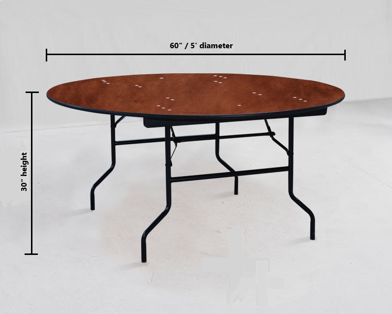 5ft round wood banquet table measurements 