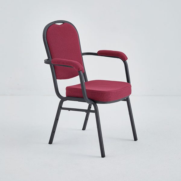 banquet stacking armchair with metal frame and burgundy fabric