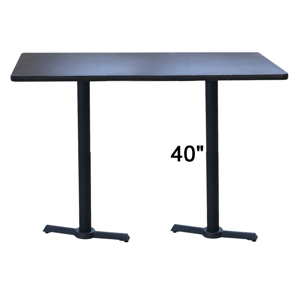 Table de restaurant rectangulaire de 30 pouces par 48 pouces hauteur bar de couleur noir avec deux bases