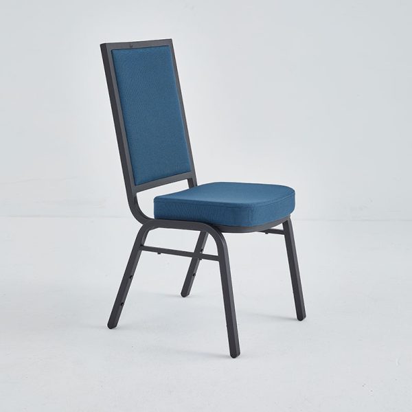 blue modern stacking chair with rectangular back