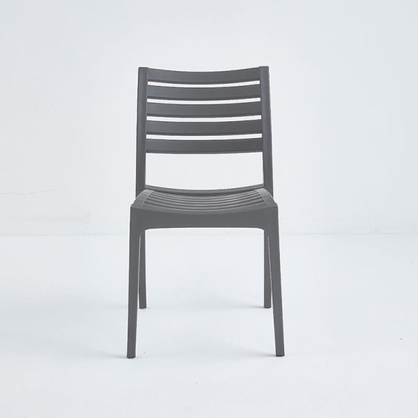 Front view of a gray polypropylene modern patio chair