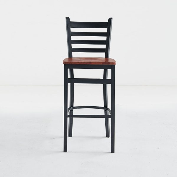 Restaurant barstool with wood seat.