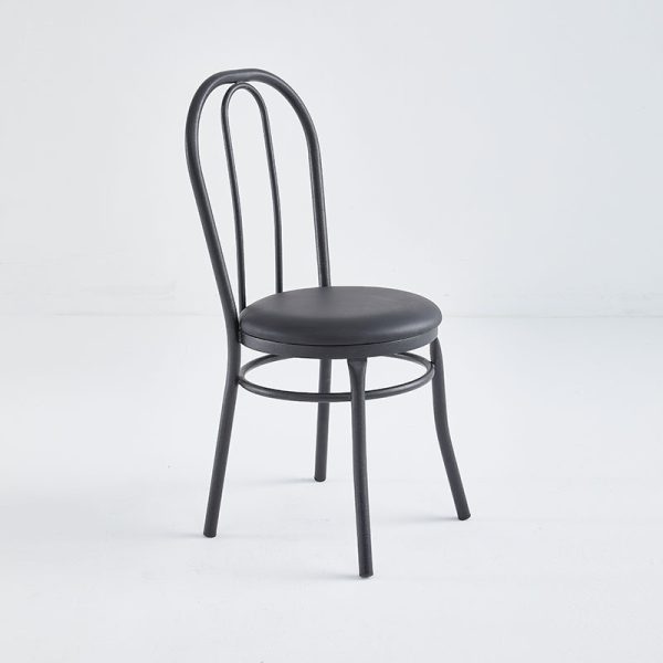 Black bistro chair with black vinyl upholstery
